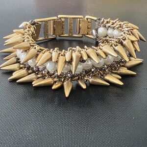 Stella and Dot Bracelet Jacinthe Gold Tone Spikes Faux Pearl Hematite Statement